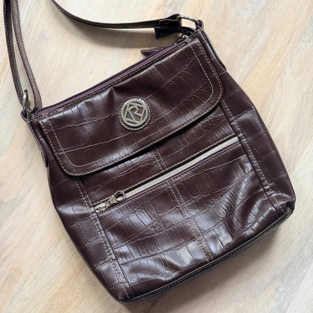 Relic Crossbody Bag Women Small Brown Croc Embossed Faux Leather Organizer Purse